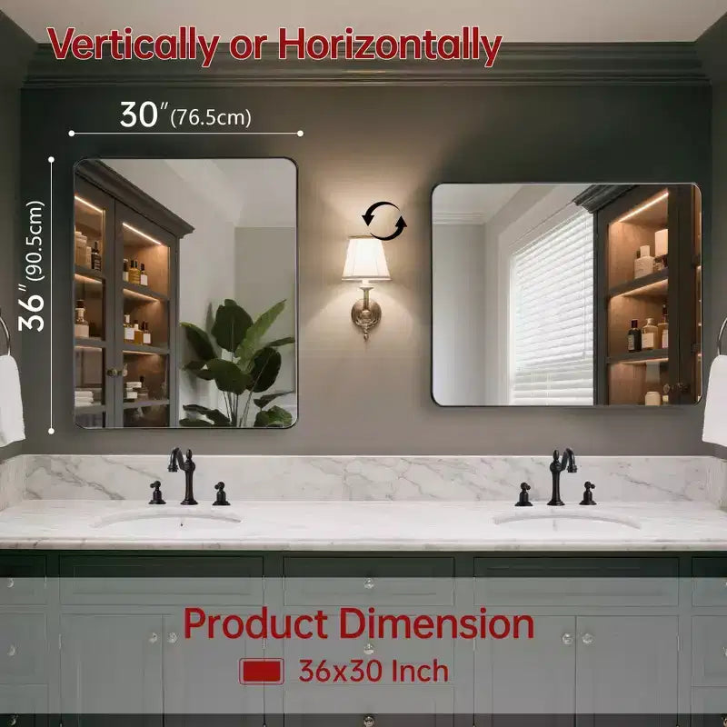 Miroirs de salle de bain modernes SUMERAIN, miroir mural 2 en 1, miroir rectangulaire encadré noir 36X30