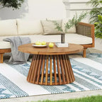 JVNOXK 31.5-inch Round Patio Side Table Ideal for Backyards, Lawns, and Balconies Coffee Table with Teak