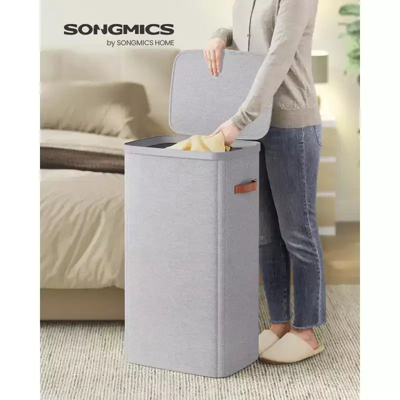 SONGMICS Panier à Linge, 100 L, Facile à Monter, avec Couvercle et Poignées, Sac Intérieur Amovible, 42 x 32 x 75 cm