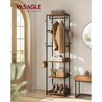 VASAGLE Coat Rack, Freestanding Hall Tree with Shelves,Hanging Rail,and Hooks,Space-Saving Coat Stand,Steel Frame