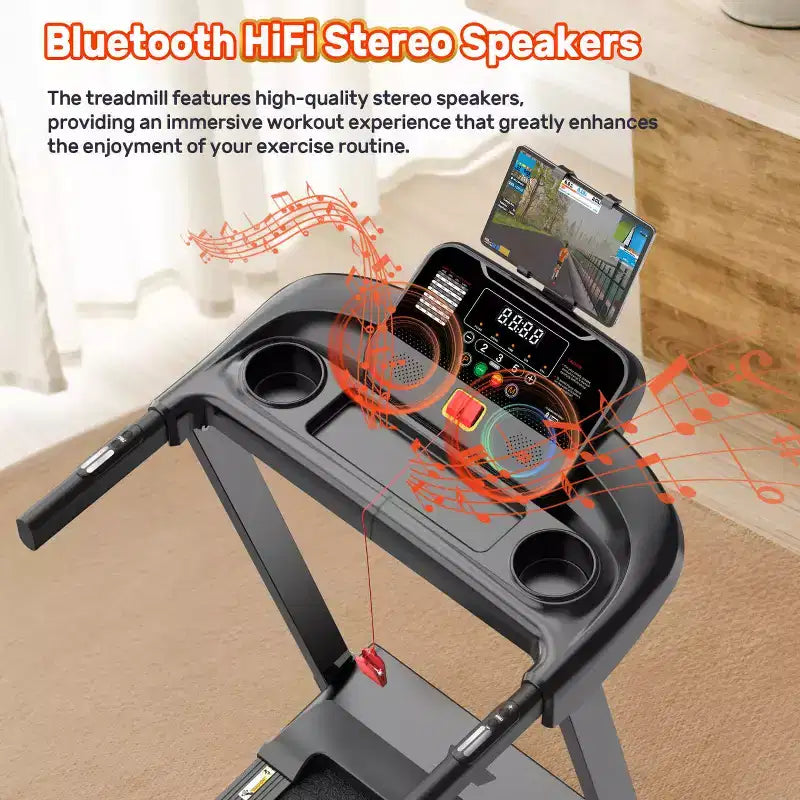 Tapis de course incliné capacité 136 kg, tapis de course pliable 3,75 CV pour la maison, 71 programmes, contrôle via application, 12 km/h, haut-parleur HiFi, absorption des chocs, cadeau sangle de genou