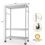 3 Tier Clothes Rack with Wheels, Heavy Duty Garment Rack with 2 Hanging Rod, Freestanding Closet Organizer for Bedroom Living Room