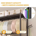 3 Tier Clothes Rack with Wheels, Heavy Duty Garment Rack with 2 Hanging Rod, Freestanding Closet Organizer for Bedroom Living Room