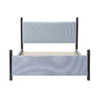 Cadre de lit plateforme rembourré grand lit/très grand lit avec tête de lit capitonnée, cadre robuste en bois d'hévéa et design rayé, rayures noires + bleu et blanc - ModernLuxe