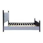 Cadre de lit plateforme rembourré grand lit/très grand lit avec tête de lit capitonnée, cadre robuste en bois d'hévéa et design rayé, rayures noires + bleu et blanc - ModernLuxe