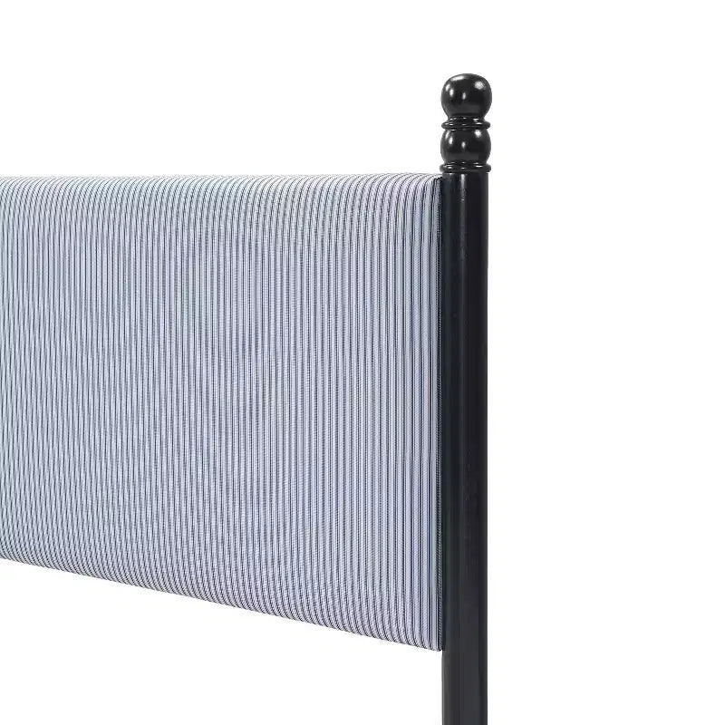 Cadre de lit plateforme rembourré grand lit/très grand lit avec tête de lit capitonnée, cadre robuste en bois d'hévéa et design rayé, rayures noires + bleu et blanc - ModernLuxe