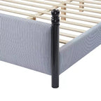 Cadre de lit plateforme rembourré grand lit/très grand lit avec tête de lit capitonnée, cadre robuste en bois d'hévéa et design rayé, rayures noires + bleu et blanc - ModernLuxe