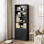COZONY Bibliothèque 6 niveaux de 181 cm avec portes - Étagère de rangement en bois, meuble de rangement sur pied pour bureau, salon, chambre, cuisine