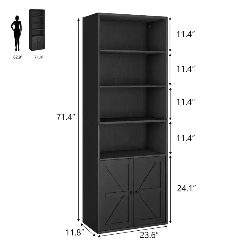 COZONY Bibliothèque 6 niveaux de 181 cm avec portes - Étagère de rangement en bois, meuble de rangement sur pied pour bureau, salon, chambre, cuisine