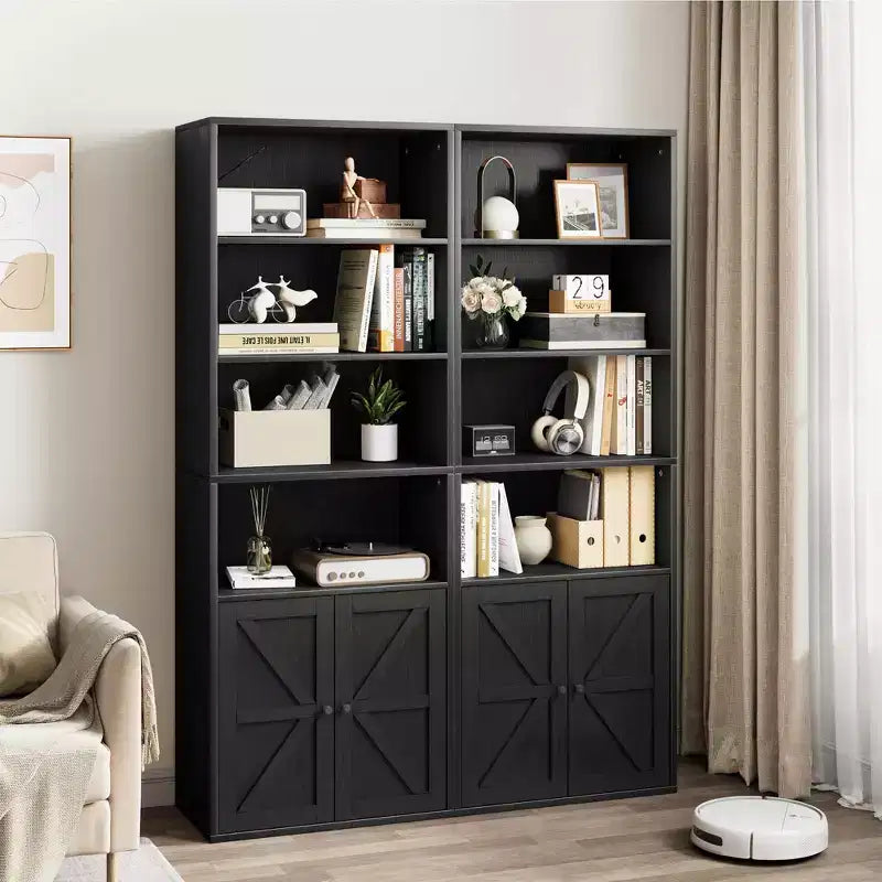 COZONY Bibliothèque 6 niveaux de 181 cm avec portes - Étagère de rangement en bois, meuble de rangement sur pied pour bureau, salon, chambre, cuisine