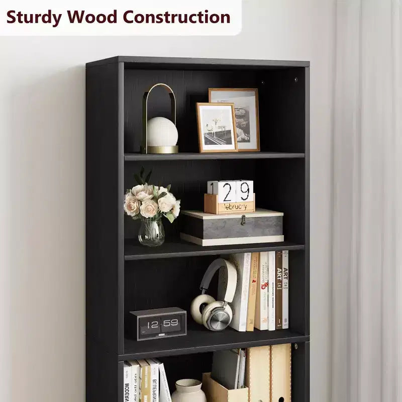 COZONY Bibliothèque 6 niveaux de 181 cm avec portes - Étagère de rangement en bois, meuble de rangement sur pied pour bureau, salon, chambre, cuisine