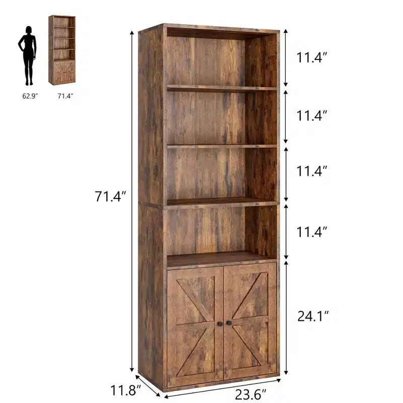 COZONY Bibliothèque 6 niveaux de 181 cm avec portes - Étagère de rangement en bois, meuble de rangement sur pied pour bureau, salon, chambre, cuisine