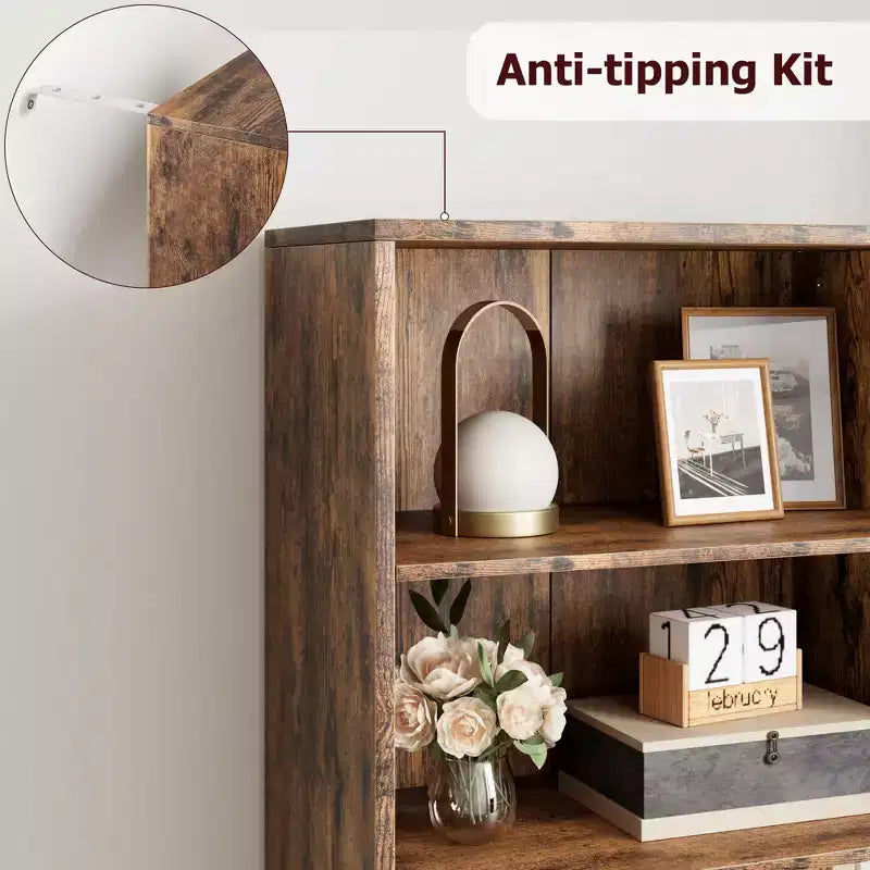 COZONY Bibliothèque 6 niveaux de 181 cm avec portes - Étagère de rangement en bois, meuble de rangement sur pied pour bureau, salon, chambre, cuisine