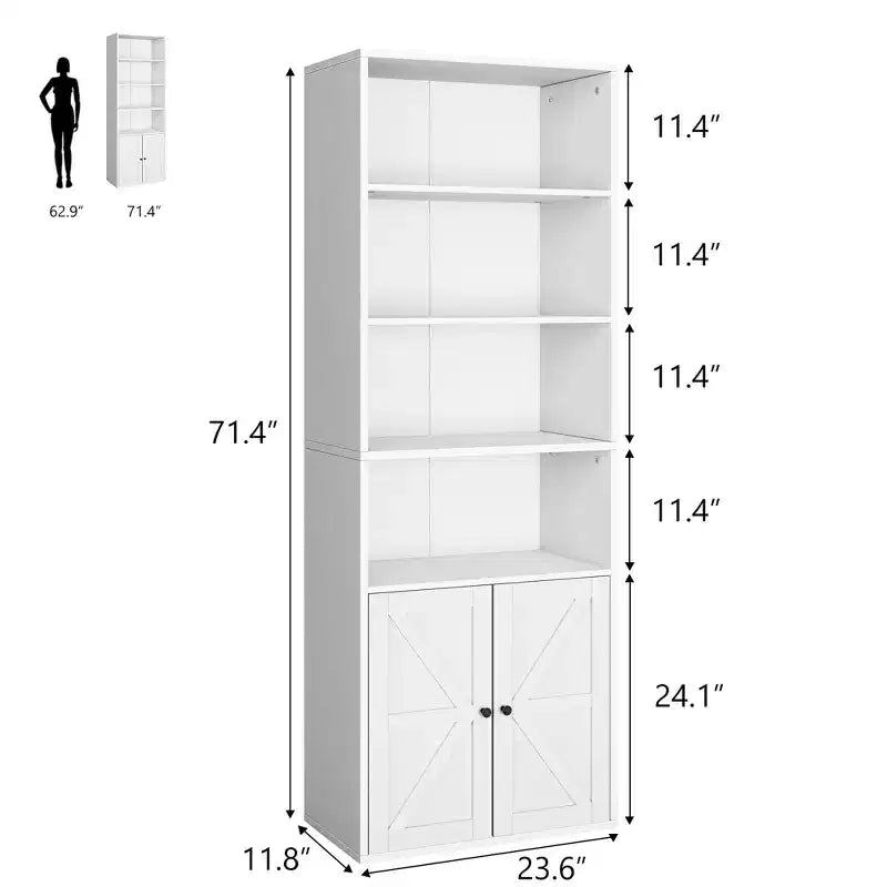COZONY Bibliothèque 6 niveaux de 181 cm avec portes - Étagère de rangement en bois, meuble de rangement sur pied pour bureau, salon, chambre, cuisine