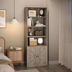 COZONY Bibliothèque 6 niveaux de 181 cm avec portes - Étagère de rangement en bois, meuble de rangement sur pied pour bureau, salon, chambre, cuisine