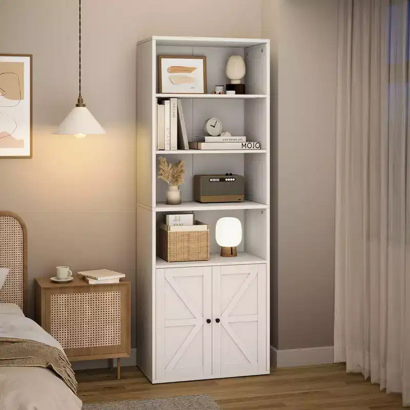 COZONY Bibliothèque 6 niveaux de 181 cm avec portes - Étagère de rangement en bois, meuble de rangement sur pied pour bureau, salon, chambre, cuisine