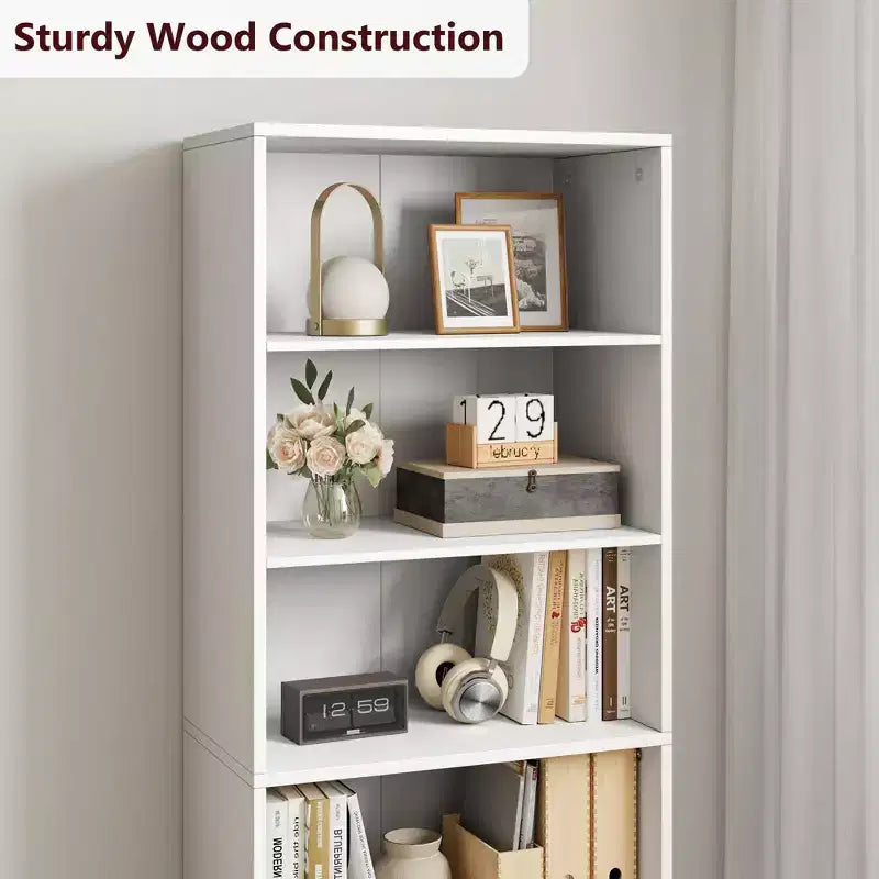 COZONY Bibliothèque 6 niveaux de 181 cm avec portes - Étagère de rangement en bois, meuble de rangement sur pied pour bureau, salon, chambre, cuisine
