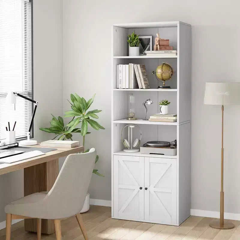 COZONY Bibliothèque 6 niveaux de 181 cm avec portes - Étagère de rangement en bois, meuble de rangement sur pied pour bureau, salon, chambre, cuisine