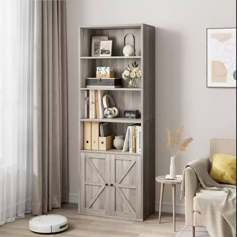 COZONY Bibliothèque 6 niveaux de 181 cm avec portes - Étagère de rangement en bois, meuble de rangement sur pied pour bureau, salon, chambre, cuisine