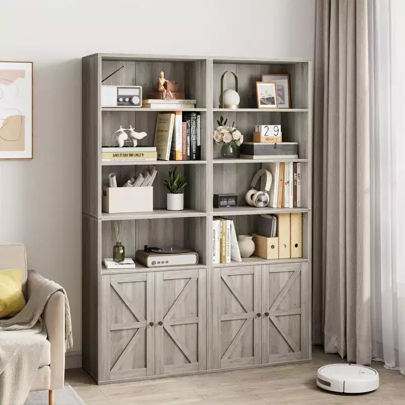 COZONY 71.4 Tall 6-Tier Bookcase with Doors  Wooden Storage Bookshelf, Floor Standing Display Storage for Office, Living Room, Bedroom, Kitchen