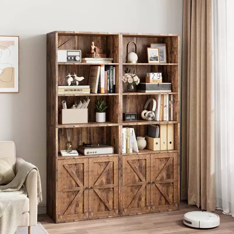 COZONY Bibliothèque 6 niveaux de 181 cm avec portes - Étagère de rangement en bois, meuble de rangement sur pied pour bureau, salon, chambre, cuisine