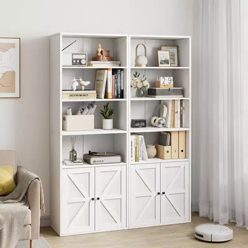 COZONY Bibliothèque 6 niveaux de 181 cm avec portes - Étagère de rangement en bois, meuble de rangement sur pied pour bureau, salon, chambre, cuisine