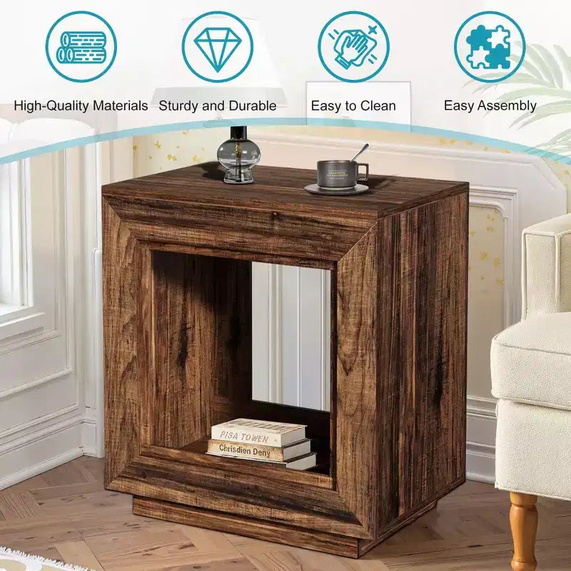 TUYOHW Rustic Walnut Finish Wood End Table,Heavy-Duty Nightstand with Ample Storage,Bedroom & Living Room Side Table