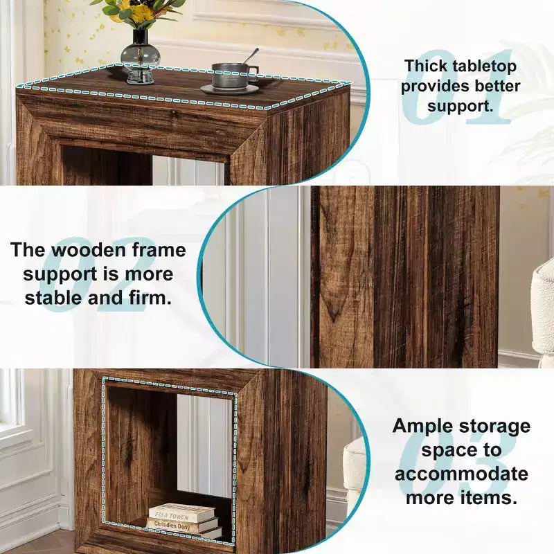 TUYOHW Rustic Walnut Finish Wood End Table,Heavy-Duty Nightstand with Ample Storage,Bedroom & Living Room Side Table