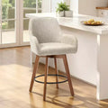 Bekrvio 25 Swivel Counter Stool Set of 1, 4.33 Upholstered Linen Seat with Back, Arms, Rubberwood Frame, Mid-Century Modern barstool, Sand