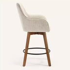 Bekrvio 25 Tabouret de comptoir pivotant, lot de 1, assise en lin rembourrée de 4,33 avec dossier, accoudoirs, cadre en bois d'hévéa, tabouret de bar moderne du milieu du siècle, sable