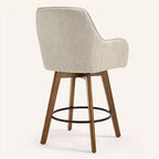 Bekrvio 25 Tabouret de comptoir pivotant, lot de 1, assise en lin rembourrée de 4,33 avec dossier, accoudoirs, cadre en bois d'hévéa, tabouret de bar moderne du milieu du siècle, sable