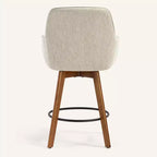 Bekrvio 25 Tabouret de comptoir pivotant, lot de 1, assise en lin rembourrée de 4,33 avec dossier, accoudoirs, cadre en bois d'hévéa, tabouret de bar moderne du milieu du siècle, sable
