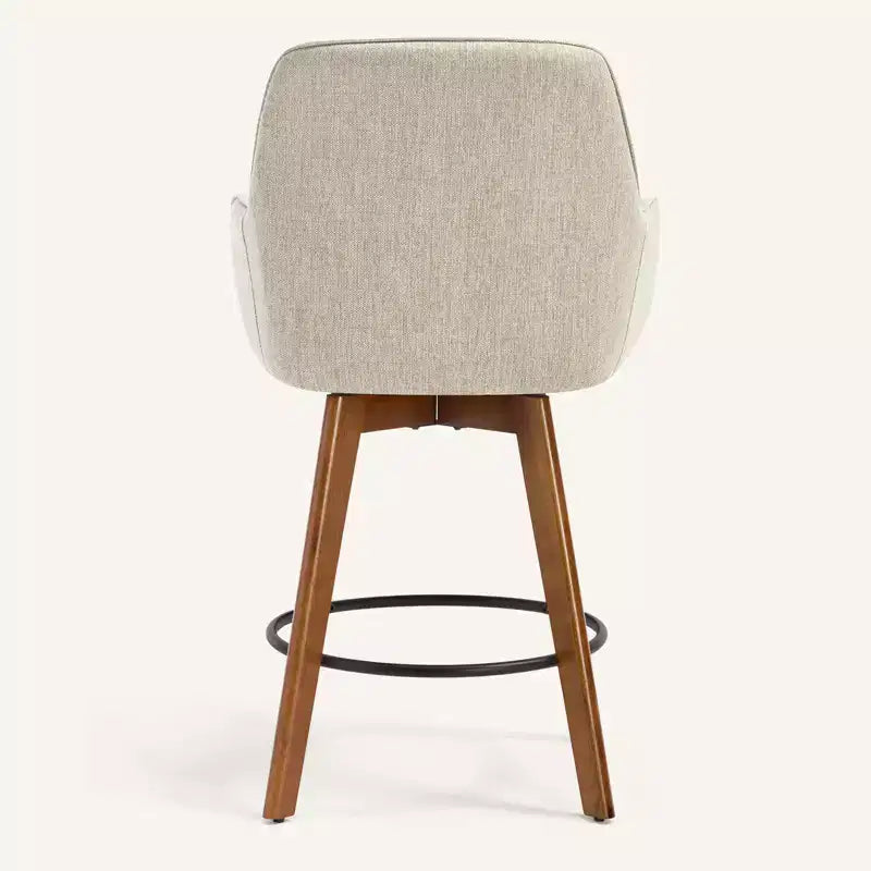 Bekrvio 25 Tabouret de comptoir pivotant, lot de 1, assise en lin rembourrée de 4,33 avec dossier, accoudoirs, cadre en bois d'hévéa, tabouret de bar moderne du milieu du siècle, sable