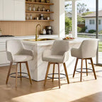 Bekrvio 25 Tabouret de comptoir pivotant, lot de 1, assise en lin rembourrée de 4,33 avec dossier, accoudoirs, cadre en bois d'hévéa, tabouret de bar moderne du milieu du siècle, sable