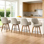 Bekrvio 25 Tabouret de comptoir pivotant, lot de 1, assise en lin rembourrée de 4,33 avec dossier, accoudoirs, cadre en bois d'hévéa, tabouret de bar moderne du milieu du siècle, sable