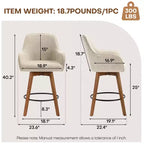 Bekrvio 25 Tabouret de comptoir pivotant, lot de 1, assise en lin rembourrée de 4,33 avec dossier, accoudoirs, cadre en bois d'hévéa, tabouret de bar moderne du milieu du siècle, sable