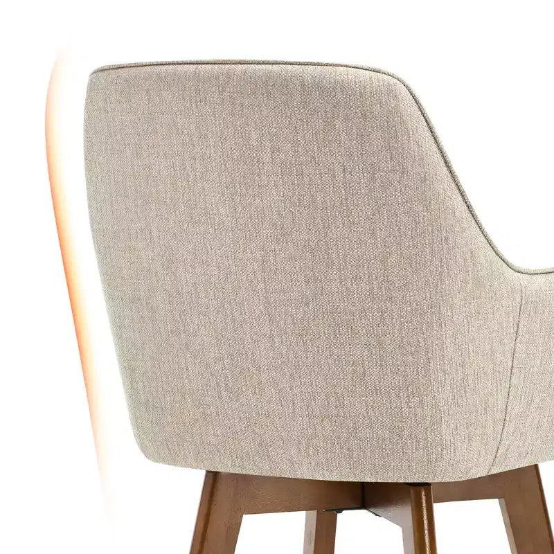 Bekrvio 25 Tabouret de comptoir pivotant, lot de 1, assise en lin rembourrée de 4,33 avec dossier, accoudoirs, cadre en bois d'hévéa, tabouret de bar moderne du milieu du siècle, sable