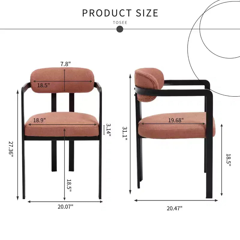TUYOHW 2 PCS Kitchen Chairs with Matte Metal Legs,Boucle Dining Chairs with Open & Curved Backrest,Ergonomic Dining Room Chairs for Living Room