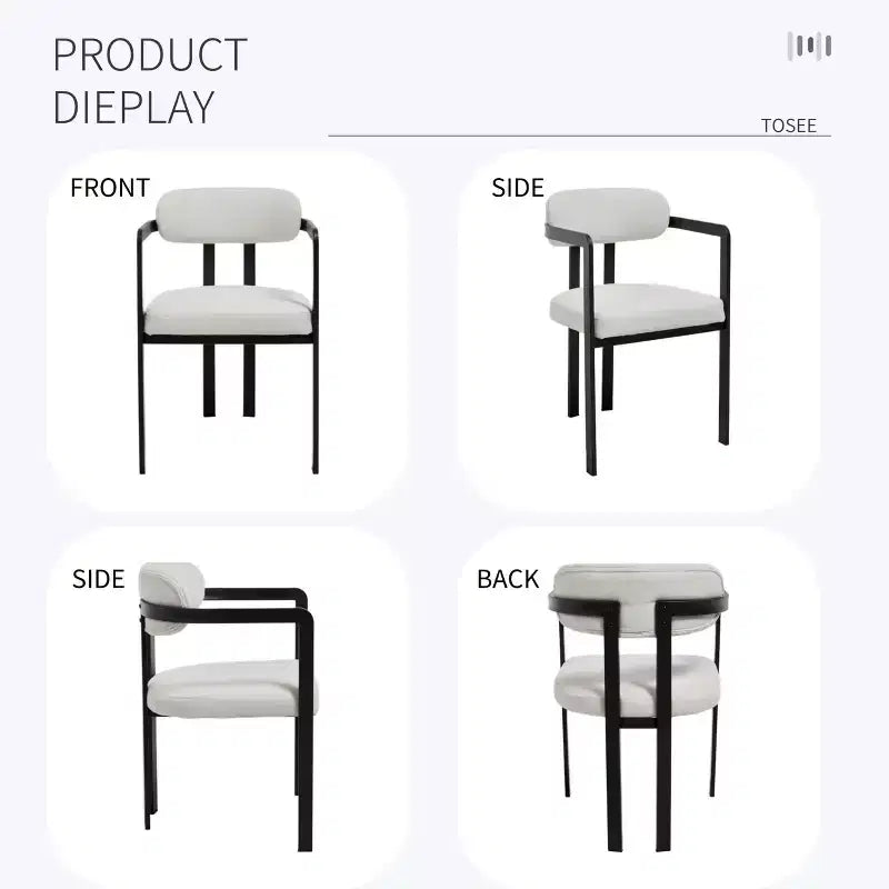 TUYOHW 2 PCS Kitchen Chairs with Matte Metal Legs,Boucle Dining Chairs with Open & Curved Backrest,Ergonomic Dining Room Chairs for Living Room