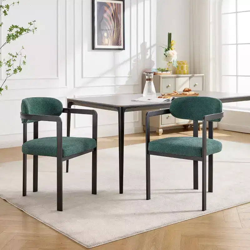 TUYOHW 2 PCS Kitchen Chairs with Matte Metal Legs,Boucle Dining Chairs with Open & Curved Backrest,Ergonomic Dining Room Chairs for Living Room