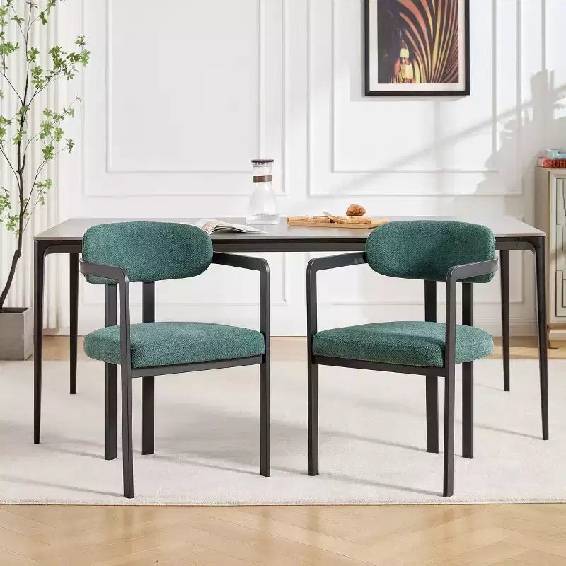 TUYOHW 2 PCS Kitchen Chairs with Matte Metal Legs,Boucle Dining Chairs with Open & Curved Backrest,Ergonomic Dining Room Chairs for Living Room