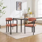 TUYOHW 2 PCS Kitchen Chairs with Matte Metal Legs,Boucle Dining Chairs with Open & Curved Backrest,Ergonomic Dining Room Chairs for Living Room
