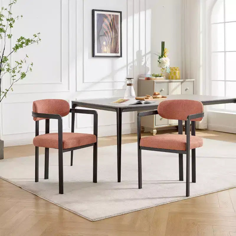 TUYOHW 2 PCS Kitchen Chairs with Matte Metal Legs,Boucle Dining Chairs with Open & Curved Backrest,Ergonomic Dining Room Chairs for Living Room