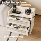 Acekool Rattan Nightstand, Farmhouse Bedside Table with Drawers and Storage Shelf, Wood End Table