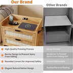Acekool Rattan Nightstand, Farmhouse Bedside Table with Drawers and Storage Shelf, Wood End Table