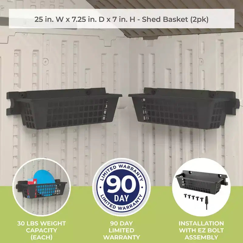 Suncast Lot de 12 paniers en résine de 63,5 x 18,4 cm, accessoire pour abri de jardin, noir