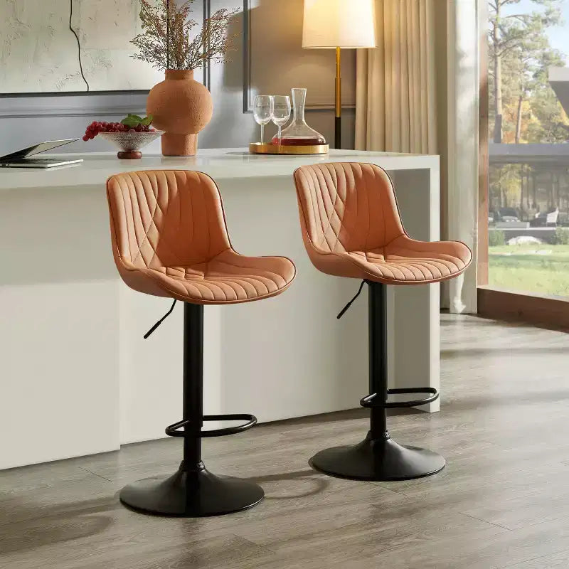 Roundhill Furniture Kovyn Contemporary Adjustable Barstool with Faux Leather Swivel Seats, Set of 2