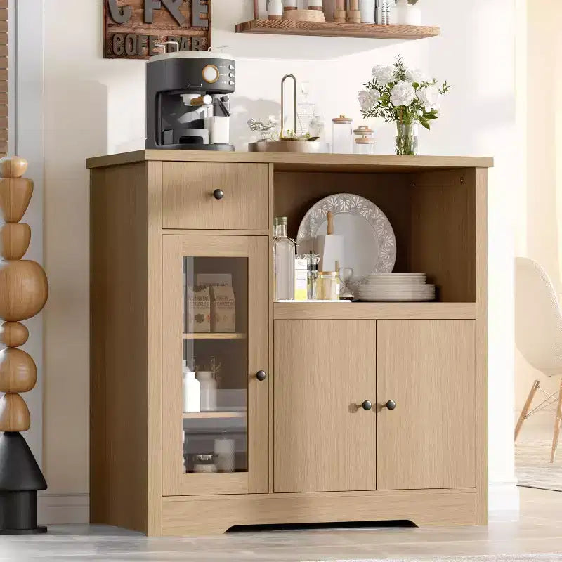 Storage Cabinet with Adjustable Shelves & Microwave Stand, Buffet Sideboard with Drawer, Single and Double Doors for Kitchen, Dining Room