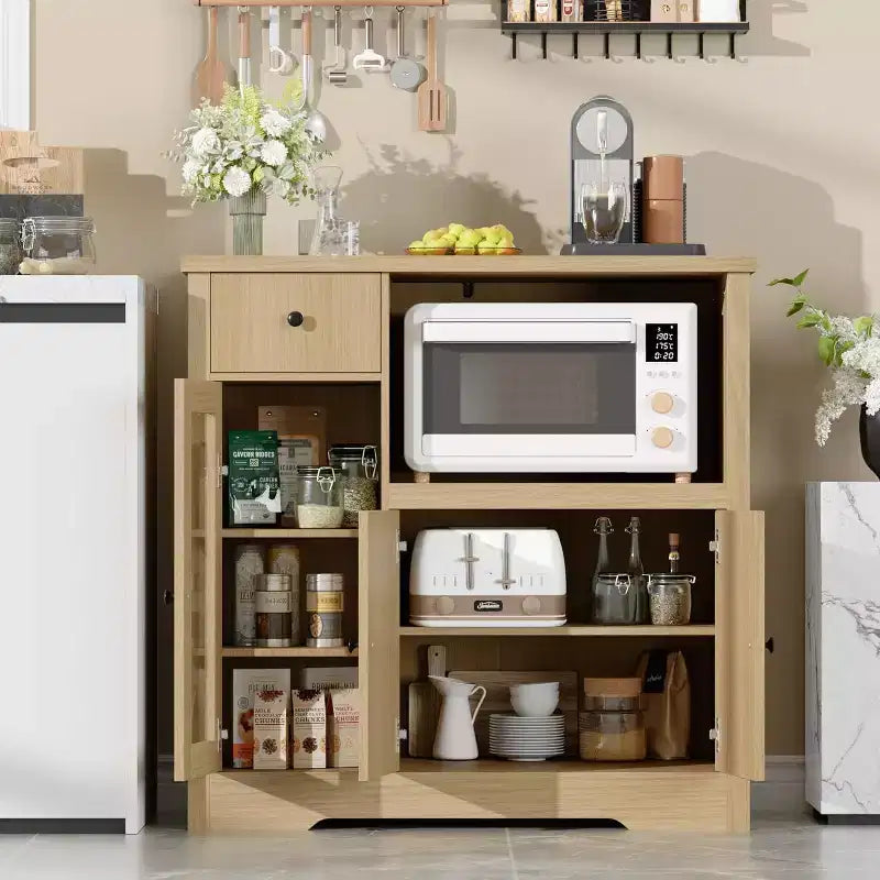 Storage Cabinet with Adjustable Shelves & Microwave Stand, Buffet Sideboard with Drawer, Single and Double Doors for Kitchen, Dining Room