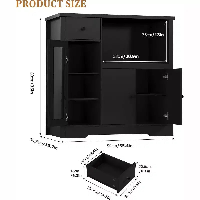 Storage Cabinet with Adjustable Shelves & Microwave Stand, Buffet Sideboard with Drawer, Single and Double Doors for Kitchen, Dining Room